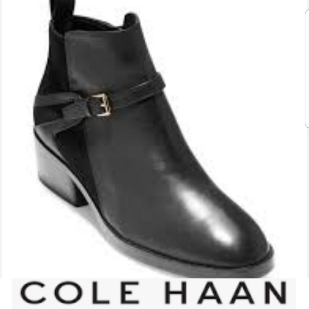 Cole Haan Women's Etta Bootie ll Ankle Boot Black Leather Buckle Zip up NWT 8.5 - Picture 1 of 11